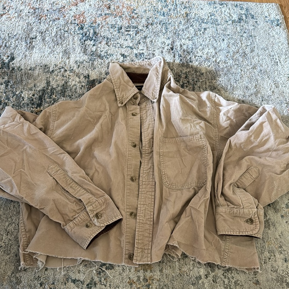 Beige Dark Ivory Cropped Shirt Jacket